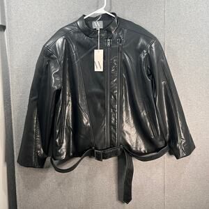 Worthington Women's Faux Leather Biker Winter Jacket Black Size XL